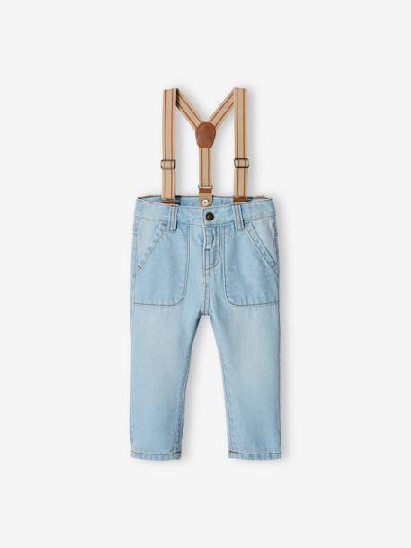 Denim babyjeans met afneembare schouderbandjes gebleekt denim - vertbaudet enfant 