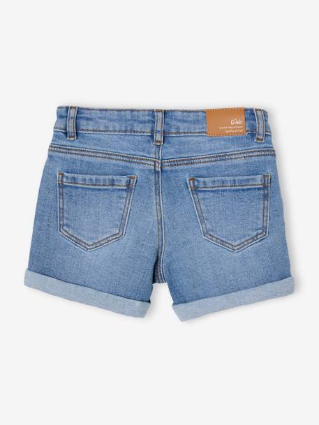 Geborduurde denim meisjesshort met bloemenstrik double stone+ongewassen denim - vertbaudet enfant 