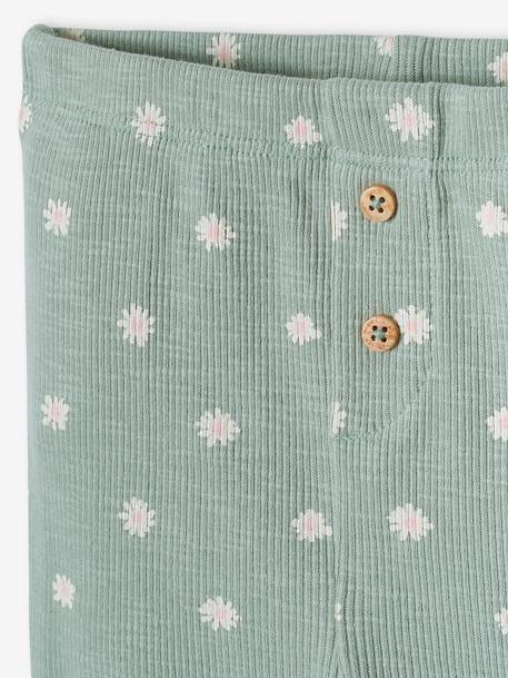 Effen geribbelde legging voor baby beige, bedrukt+saliegroen - vertbaudet enfant 