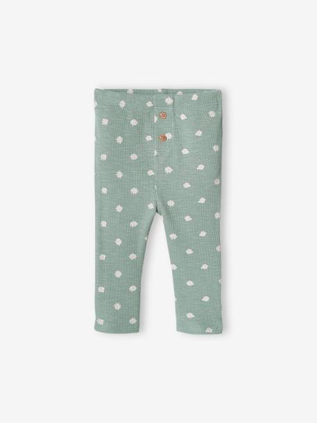 Effen geribbelde legging voor baby beige, bedrukt+saliegroen - vertbaudet enfant 