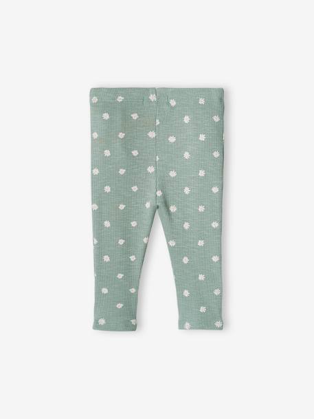 Effen geribbelde legging voor baby beige, bedrukt+saliegroen - vertbaudet enfant 