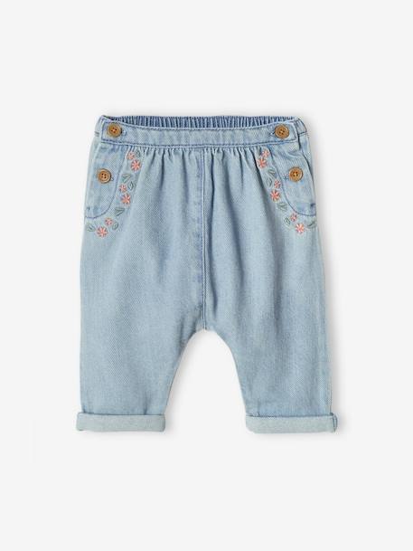 Geborduurde sarouel van denim voor baby cappuccino+gebleekt denim - vertbaudet enfant 