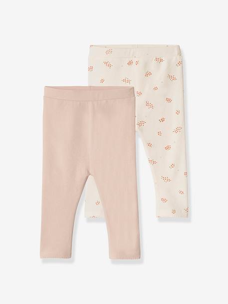 Set van 2 basic babyleggings LICHTBEIGE MET PRINT+roze (poederkleur) - vertbaudet enfant 