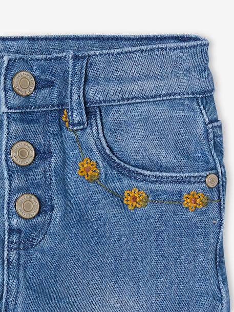 Denim Capri broek met geborduurde bloemen voor meisjes stone - vertbaudet enfant 