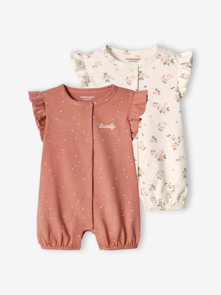 Set van 2 'lovely' jumpsuits voor baby's rouge - vertbaudet enfant 