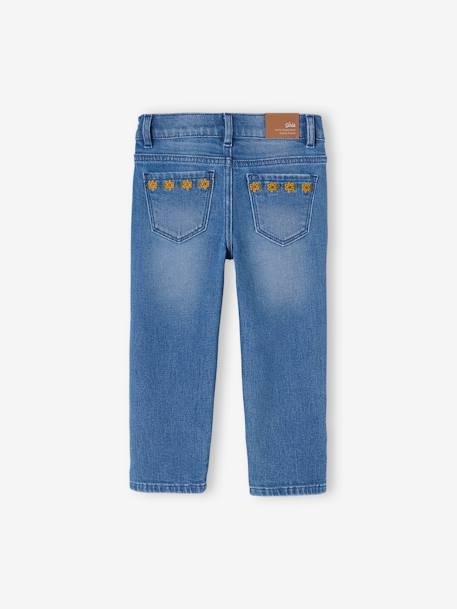 Denim Capri broek met geborduurde bloemen voor meisjes stone - vertbaudet enfant 