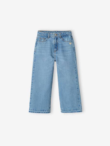 Wijde meisjesjeans met rafels aan de onderkant denimgrijs+gebleekt denim+hemelsblauw+jeansblauw+stone - vertbaudet enfant 