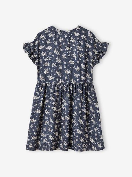 Geknoopte meisjesjurk met bloemen azuurblauw+blauw+ecru+marineblauw - vertbaudet enfant 