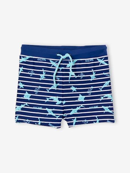 Zwembroek met tropische print jongens marineblauw, gestreept - vertbaudet enfant 