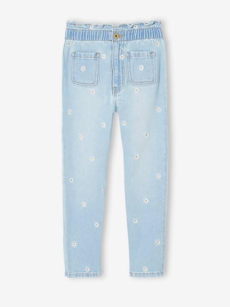 Paperbag meisjesjeans met geborduurde bloemen double stone+jeansblauw - vertbaudet enfant 