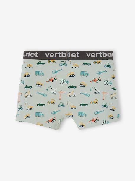 Set met 3 stretch boxers 'Backhoes' voor jongens saliegroen - vertbaudet enfant 