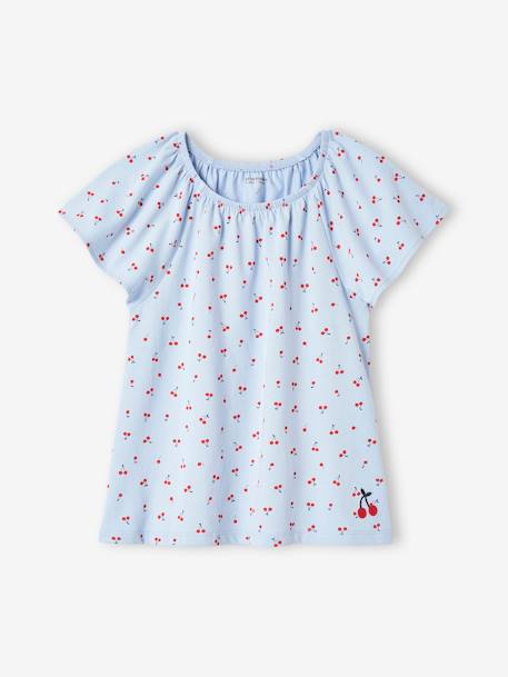 T-shirt meisjes met print en vlindermouwen hemelsblauw - vertbaudet enfant 