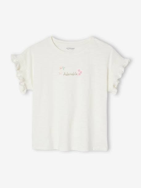 Geborduurd meisjes-T-shirt met 'adorable', korte mouwen, gesmokt ecru - vertbaudet enfant 