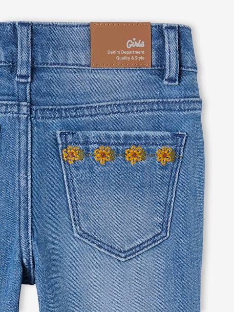 Denim Capri broek met geborduurde bloemen voor meisjes stone - vertbaudet enfant 