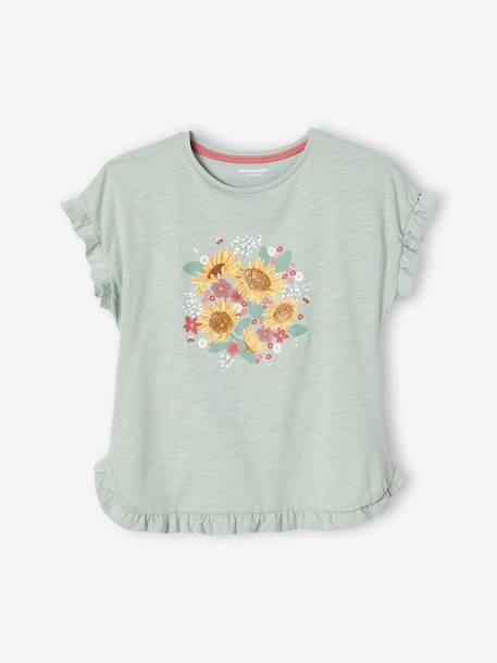 T-shirt met ruches en lovertjes meisje blauwgroen+groen+lichtroze+oudroze - vertbaudet enfant 