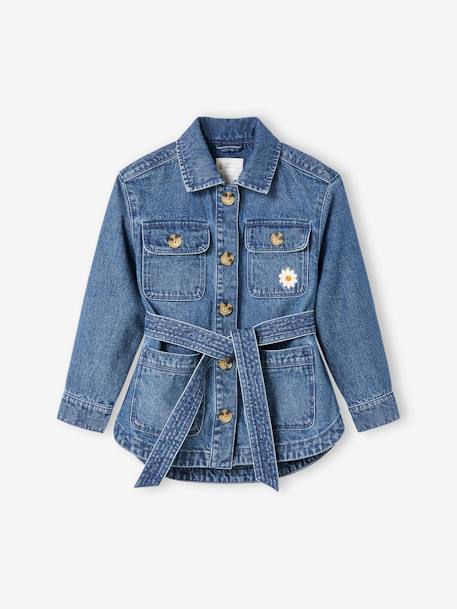 Saharaanse jas in denim met 'love' geborduurd op de rug stone - vertbaudet enfant 