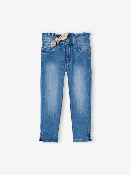 Denim driekwartbroek met strik voor meisjes double stone+stone - vertbaudet enfant 