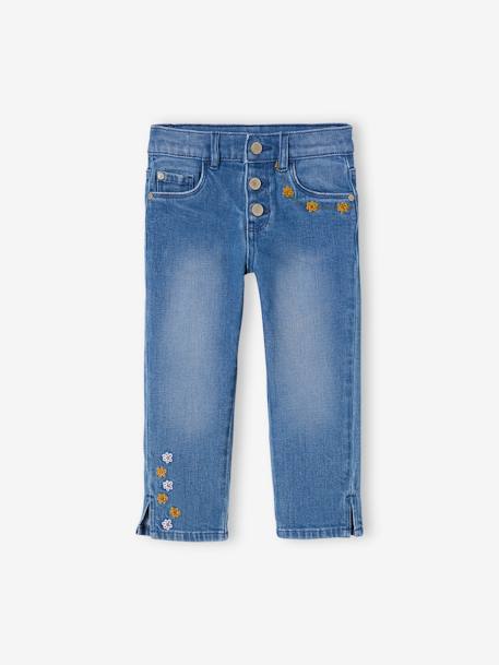 Denim Capri broek met geborduurde bloemen voor meisjes stone - vertbaudet enfant 