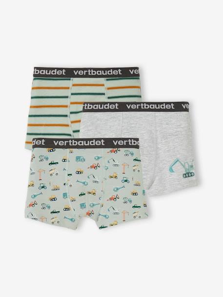 Set met 3 stretch boxers 'Backhoes' voor jongens saliegroen - vertbaudet enfant 