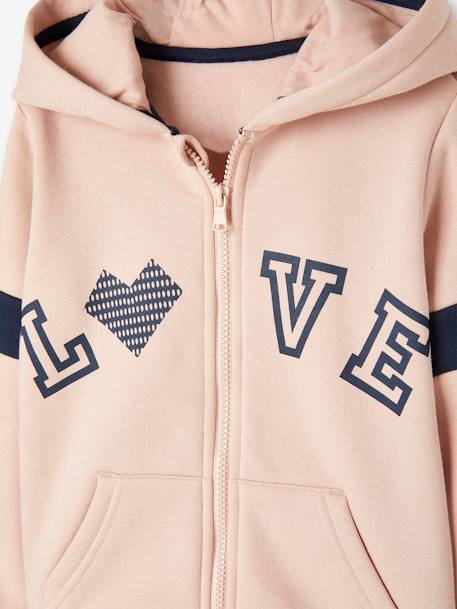 Sportsweater met rits en capuchon voor meisjes met grafische details marineblauw+snoepjesroze - vertbaudet enfant 