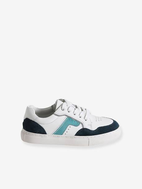 Leren sneakers met veters en rits WIT - vertbaudet enfant 