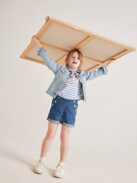 Gestreept t-shirt met paillettenhartje voor meisjes blauw, gestreept+gestreept ecru+hemelsblauw+marineblauw - vertbaudet enfant 