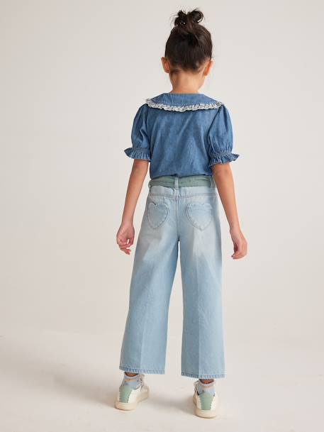 Wijde jeans met een riem van katoenen gaas meisjes op enkelhoogte double stone+stone - vertbaudet enfant 