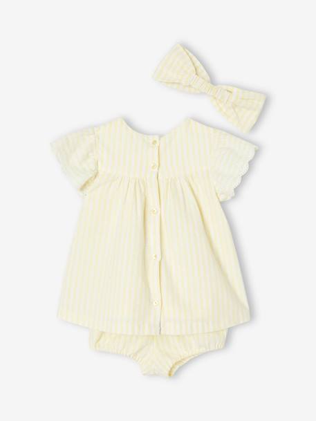 Driedelige set voor baby: jurk + bloomer + haarband pastelgeel - vertbaudet enfant 