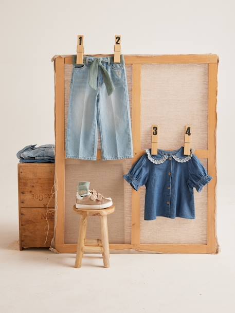Blouse in jeans met claudinekraag en korte mouwen stone - vertbaudet enfant 