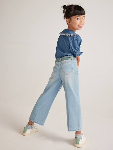 Blouse in jeans met claudinekraag en korte mouwen stone - vertbaudet enfant 