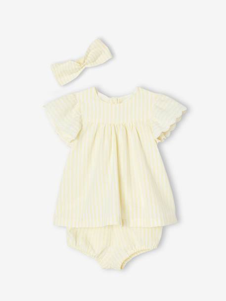 Driedelige set voor baby: jurk + bloomer + haarband pastelgeel - vertbaudet enfant 