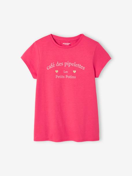 Set van 3 verschillende T-shirts voor meisjes met iriserende details framboos+pastelgeel+saliegroen+set camel+set inktkleur - vertbaudet enfant 