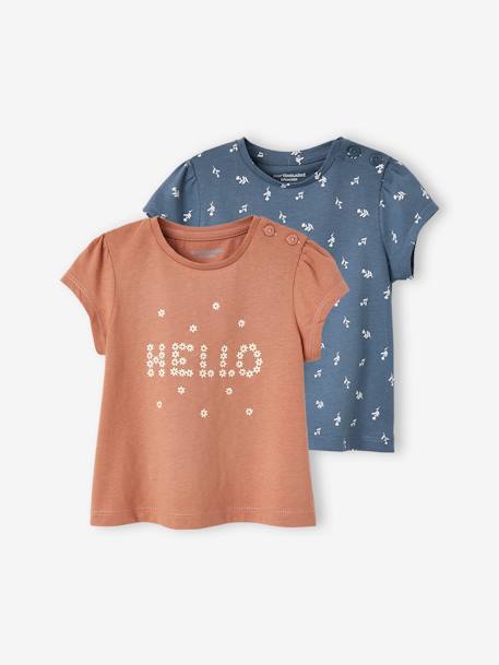 Set van 2 T-shirts voor baby, met korte mouwen oudroze - vertbaudet enfant 