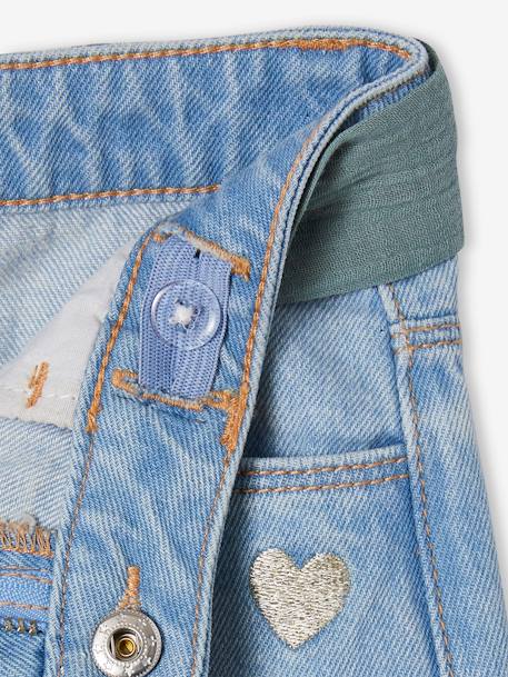 Wijde jeans met een riem van katoenen gaas meisjes op enkelhoogte double stone+stone - vertbaudet enfant 