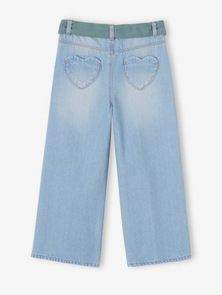 Wijde jeans met een riem van katoenen gaas meisjes op enkelhoogte double stone+stone - vertbaudet enfant 