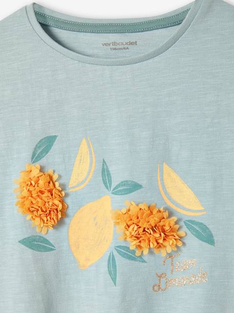 Meisjes-T-shirt met frisou-animatie en iriserende details abrikoos+amandelgroen+ecru+hemelsblauw+inktblauw+marineblauw, gestreept - vertbaudet enfant 