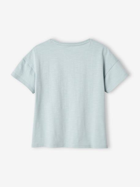 Meisjes-T-shirt met frisou-animatie en iriserende details abrikoos+amandelgroen+ecru+hemelsblauw+inktblauw+marineblauw, gestreept - vertbaudet enfant 
