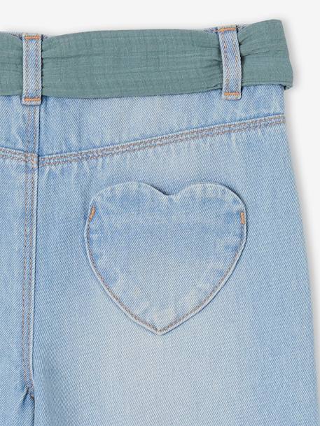 Wijde jeans met een riem van katoenen gaas meisjes op enkelhoogte double stone+stone - vertbaudet enfant 