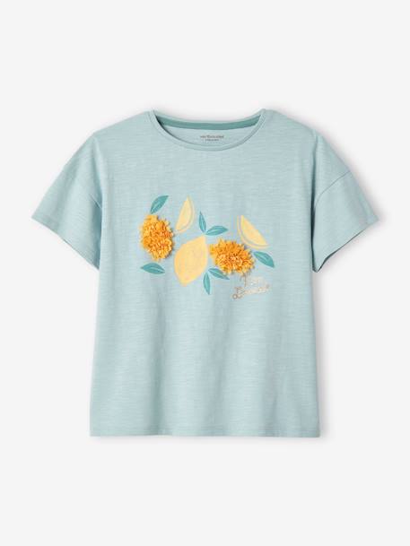 Meisjes-T-shirt met frisou-animatie en iriserende details abrikoos+amandelgroen+ecru+hemelsblauw+inktblauw+marineblauw, gestreept - vertbaudet enfant 