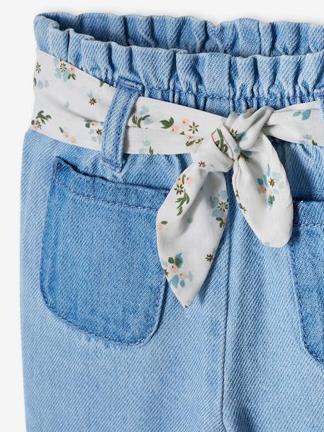 Wijde denim jeans baby met stoffen riem gebleekt denim - vertbaudet enfant 