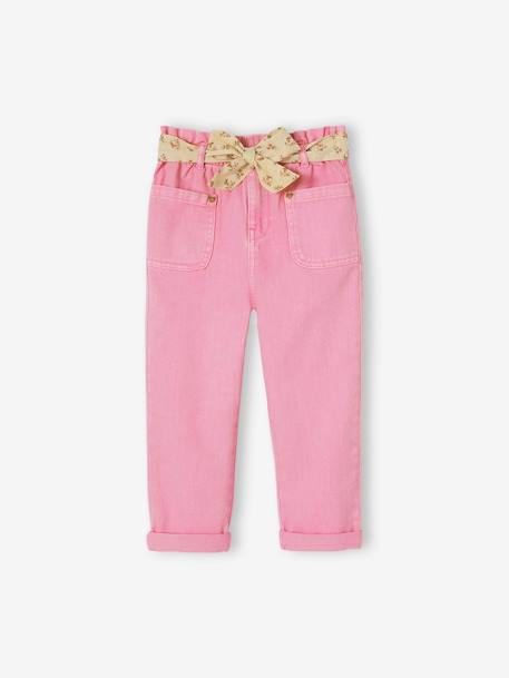 Paperbag korte broek meisjes met riem met bloemenprint rozen - vertbaudet enfant 