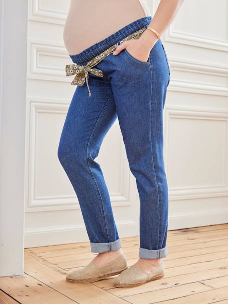 Jean volume paper bag voor de zwangere vrouw met riem Denim stone+Ruw denim - vertbaudet enfant 