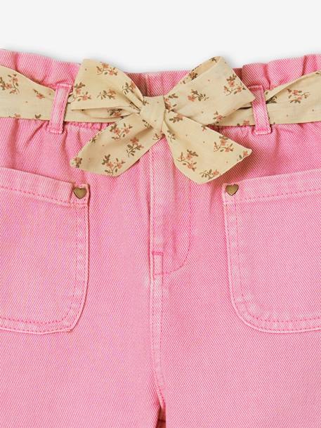 Paperbag korte broek meisjes met riem met bloemenprint hemelsblauw+rozen - vertbaudet enfant 
