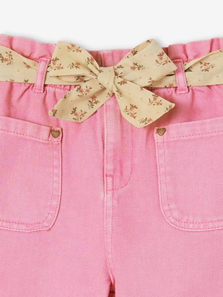 Paperbag korte broek meisjes met riem met bloemenprint rozen - vertbaudet enfant 