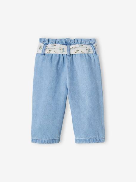 Wijde denim jeans baby met stoffen riem gebleekt denim - vertbaudet enfant 