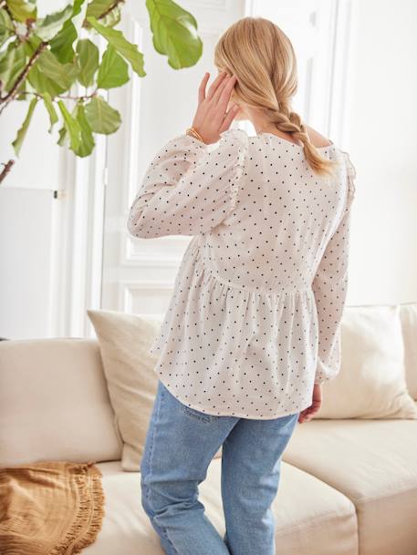 Zwangerschaps- en borstvoedingsblouse met stippenprint ecru - vertbaudet enfant 