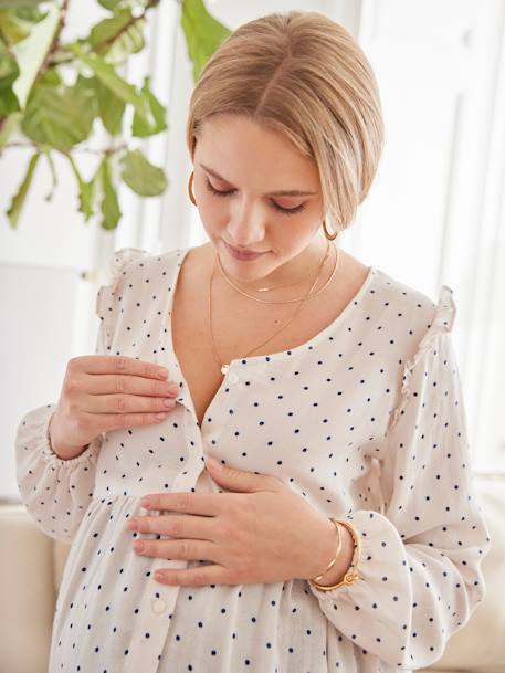 Zwangerschaps- en borstvoedingsblouse met stippenprint ecru - vertbaudet enfant 