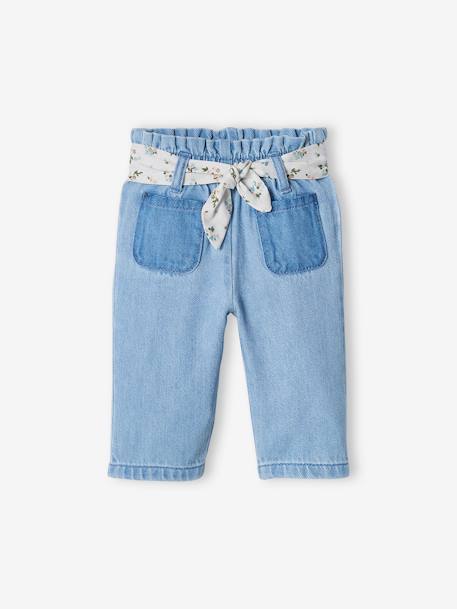 Wijde denim jeans baby met stoffen riem gebleekt denim - vertbaudet enfant 