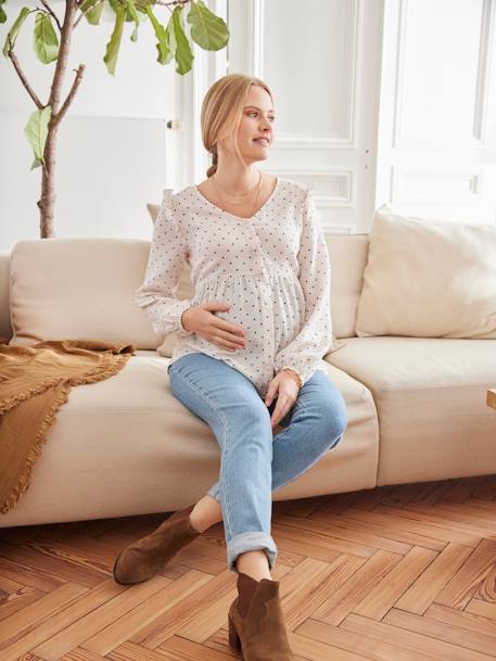 Zwangerschaps- en borstvoedingsblouse met stippenprint ecru - vertbaudet enfant 