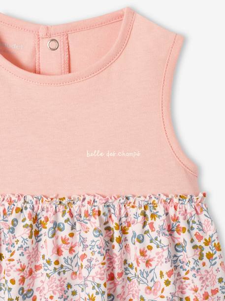 Jurk met bijpassende haarband babymeisje donkergroen met print+ecru+roze (poederkleur) - vertbaudet enfant 